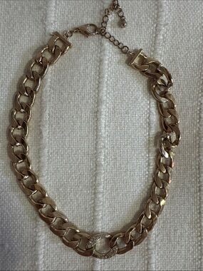 Gold-Tone Chunky Chain Necklace with Pave Circle Accent